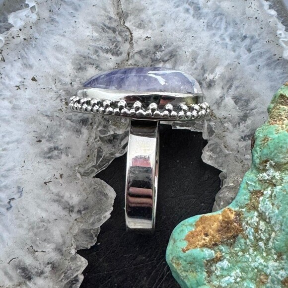 Sterling Southwestern Style Teardrop Purple Rainbow Moonstone Ring S 8 For Women - Picture 4 of 10